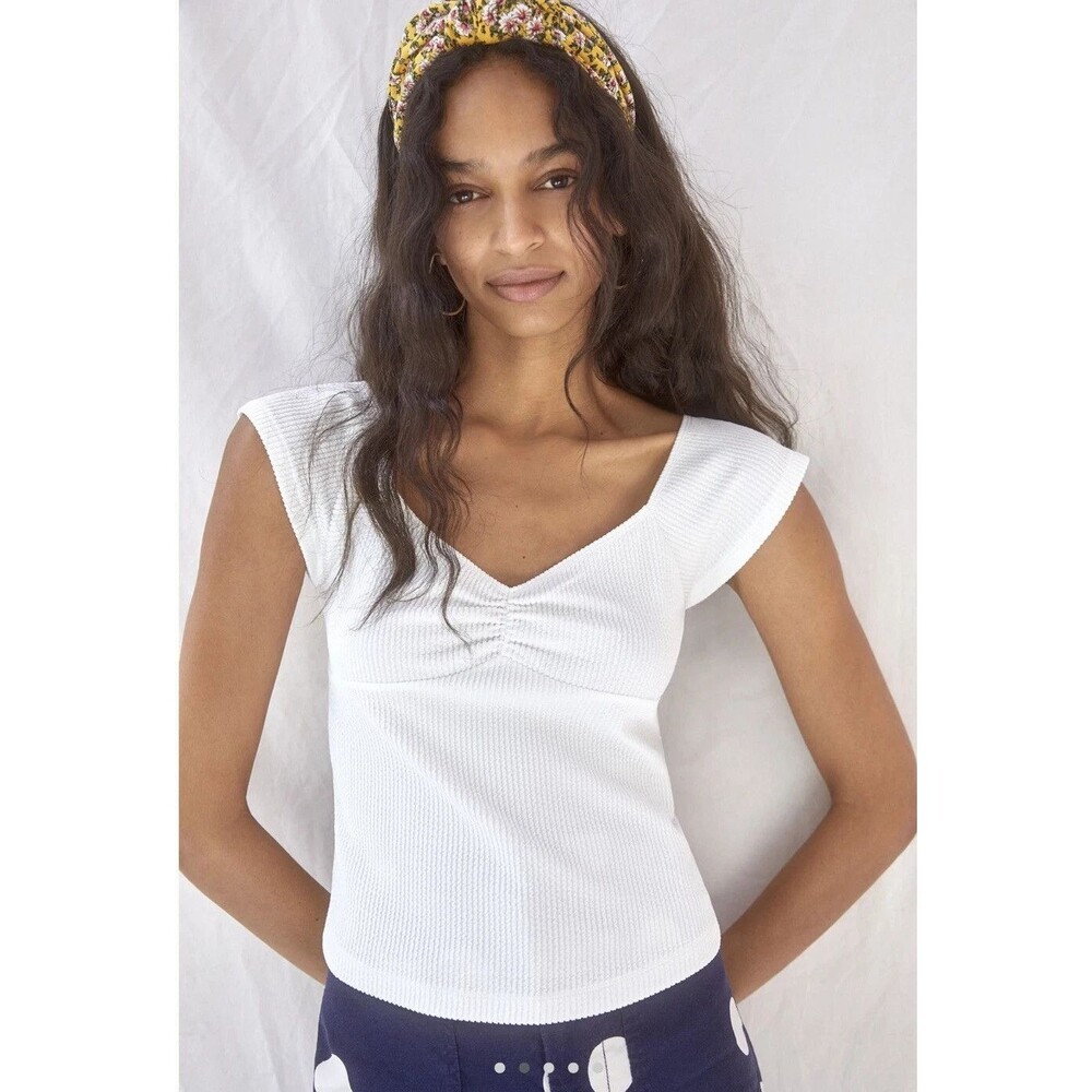 Maeve Anthropologie Crop Top XL White Textured Knot Front Sleeveless Square Neck